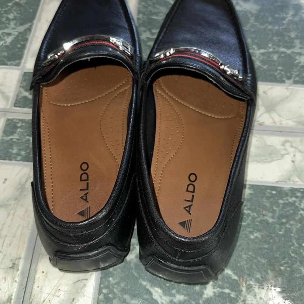 Aldo Black Men’s Slip On Loafers With Silver Buckle Detail Size 8